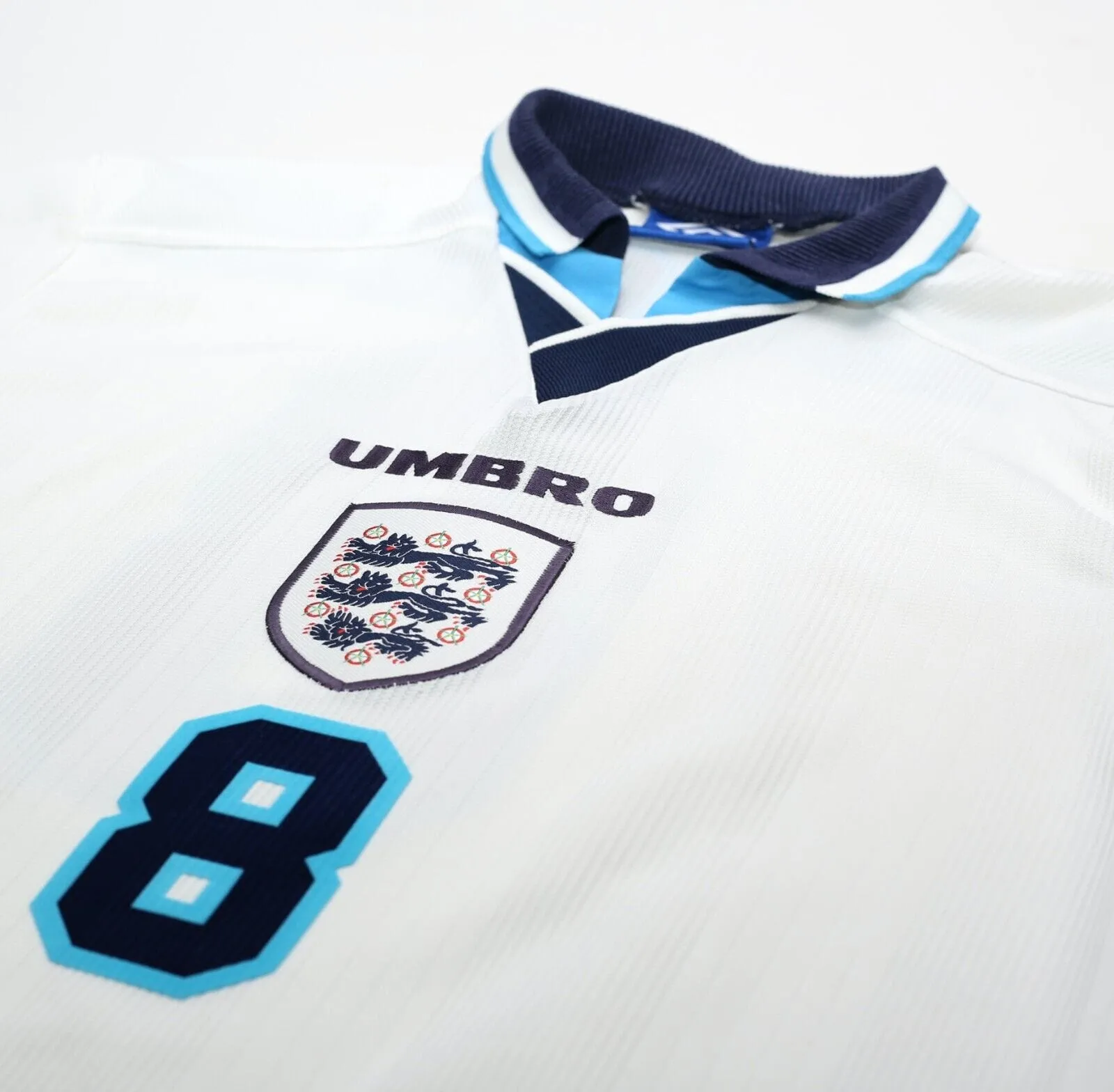 1995/97 GASCOIGNE #8 England Vintage Umbro Home Football Shirt (M/L) Euro 96