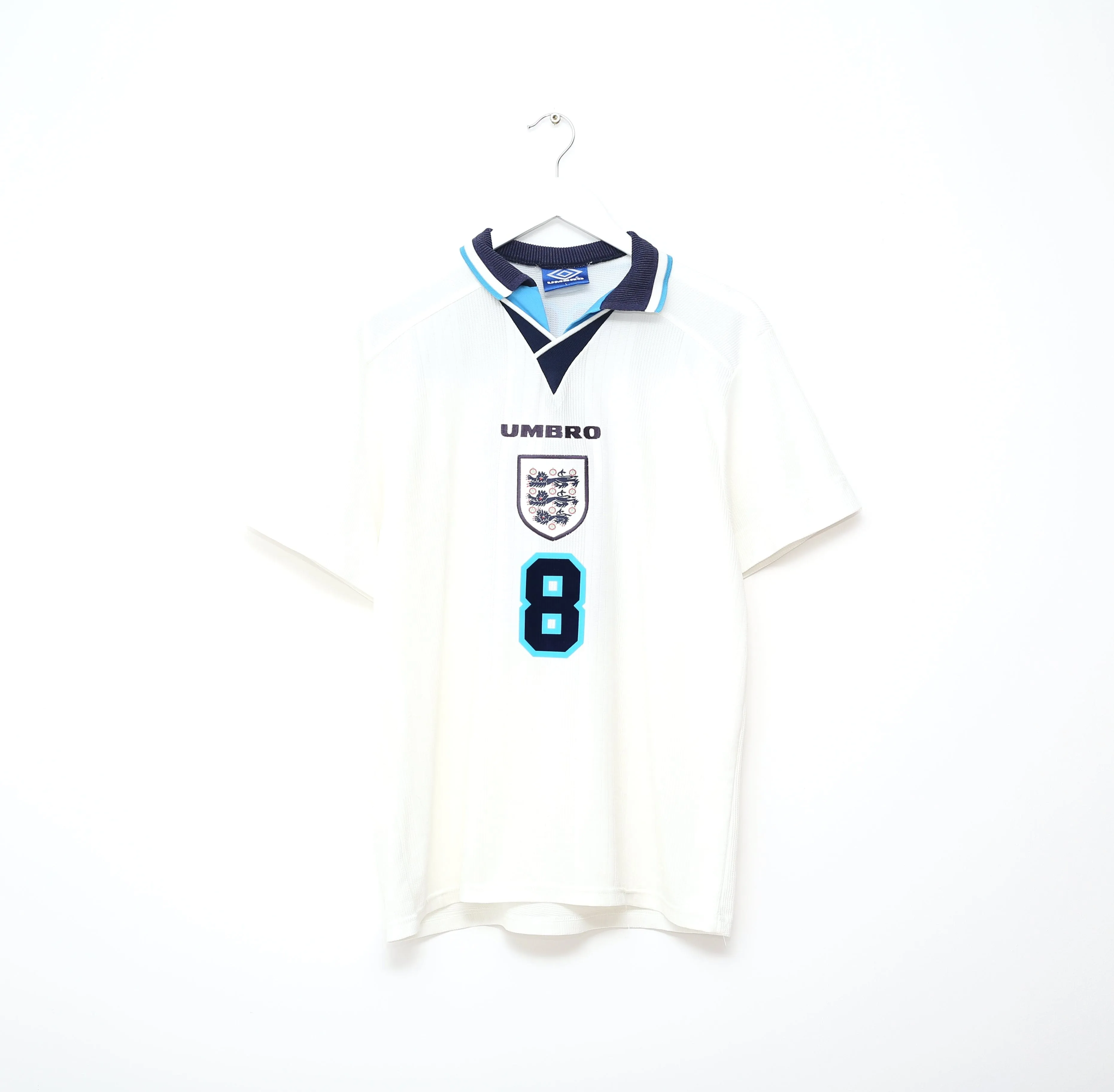 1995/97 GASCOIGNE #8 England Vintage Umbro Home Football Shirt (M/L) Euro 96