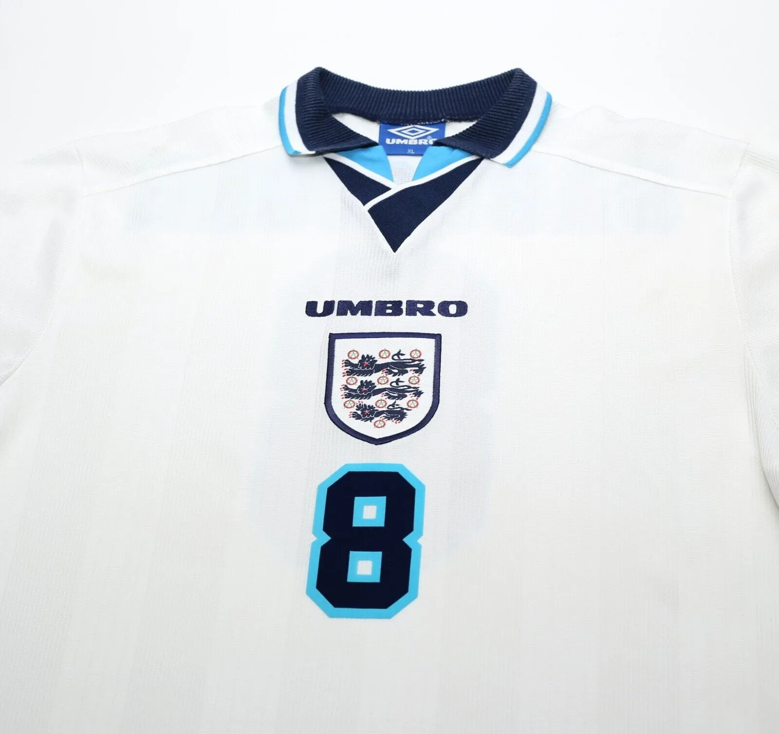 1995/97 GASCOIGNE #8 England Vintage Umbro Home Football Shirt (XL) Euro 96