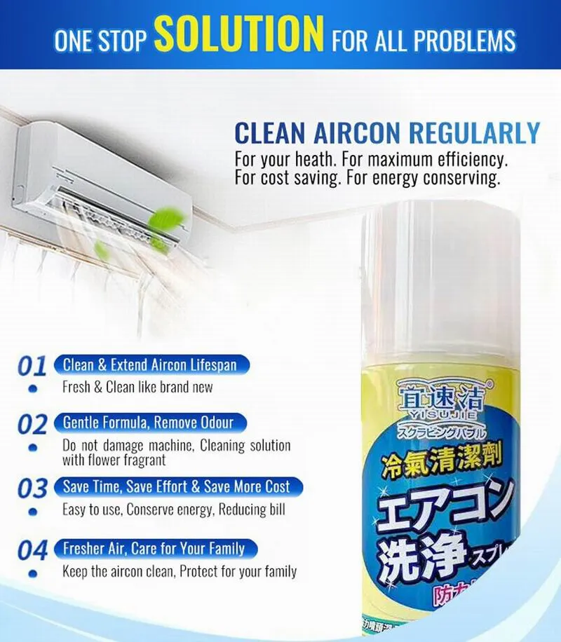 320ml / 500ml YISUJIE Anti Bacterial Lemon Enzyme Aircon Cleaning Servicing Spray Air Conditioner Clean Tool Cleaner Sprayer