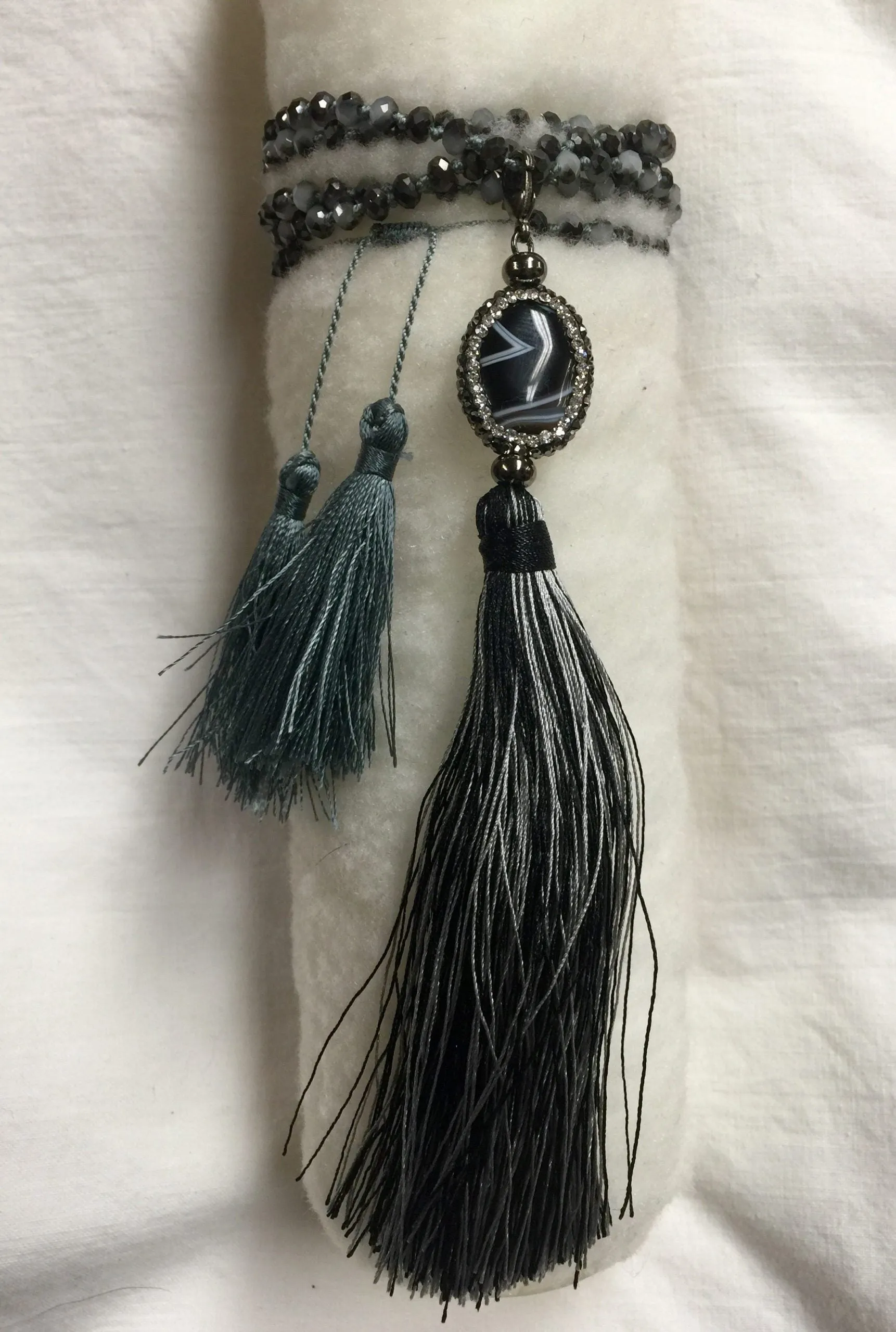 Agate and Crystal Long Tassel Necklace