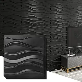 Art3d PVC 3D Panel for Interior Wall Decor, Wavy Textured Tile, 12-Pack 19.7 x 19.7in. Black