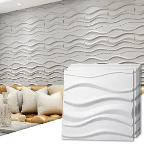 Art3d PVC 3D Panel for Interior Wall Decor, Wavy Textured Tile, 12-Pack 19.7 x 19.7in. White