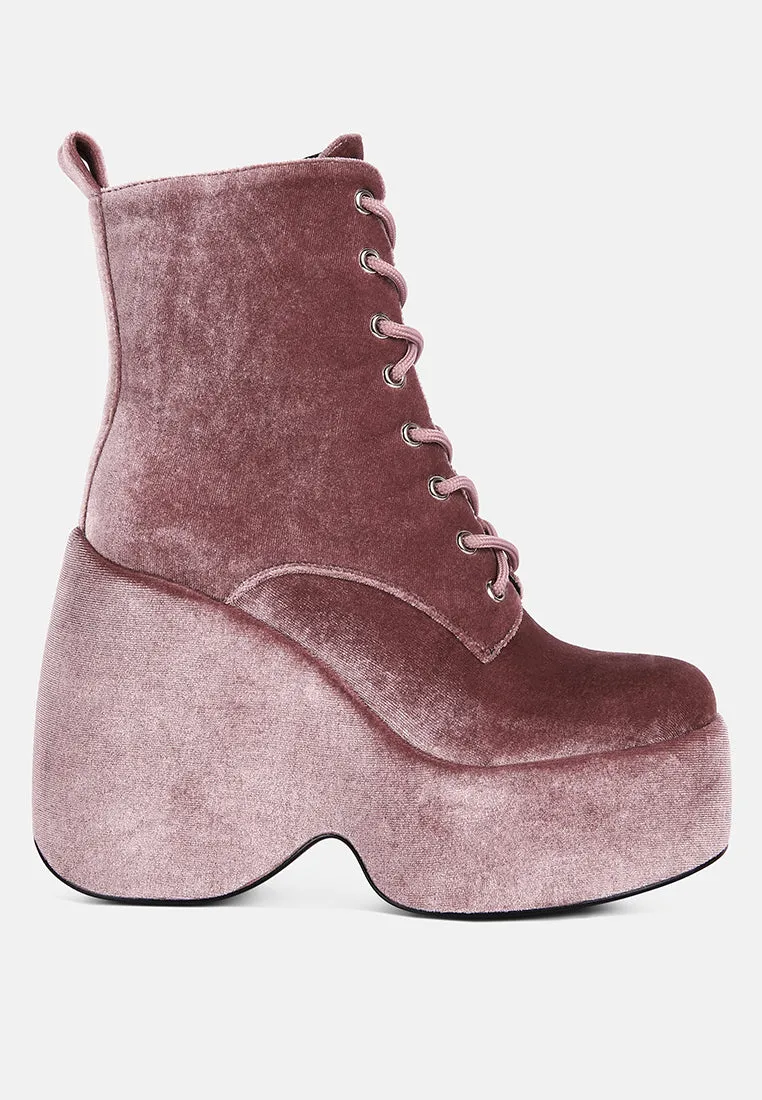 ASHCAN Blush High Platform Velvet Ankle Boots