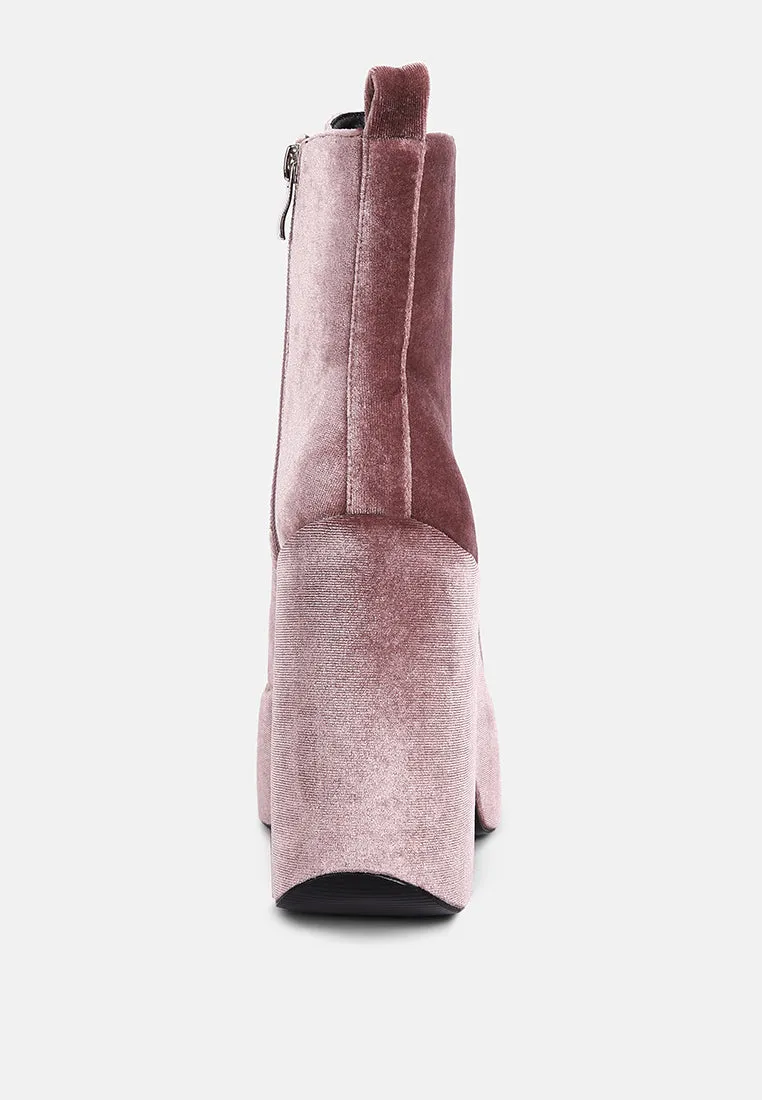 ASHCAN Blush High Platform Velvet Ankle Boots