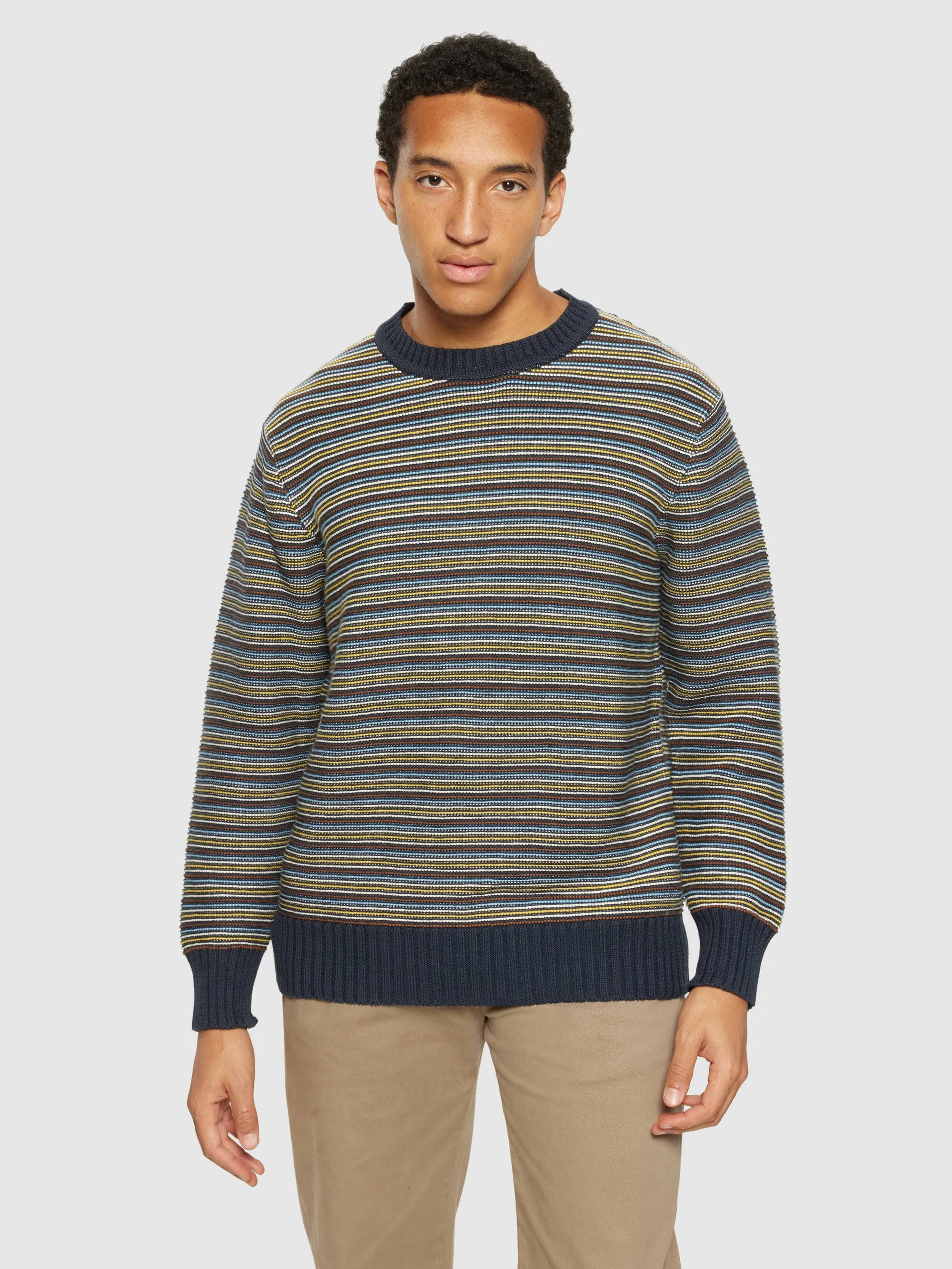 Cotton striped knitted crew neck - GOTS/Vegan - Blue stripe