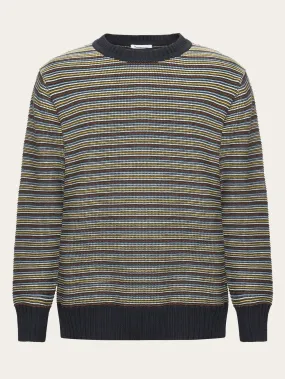 Cotton striped knitted crew neck - GOTS/Vegan - Blue stripe