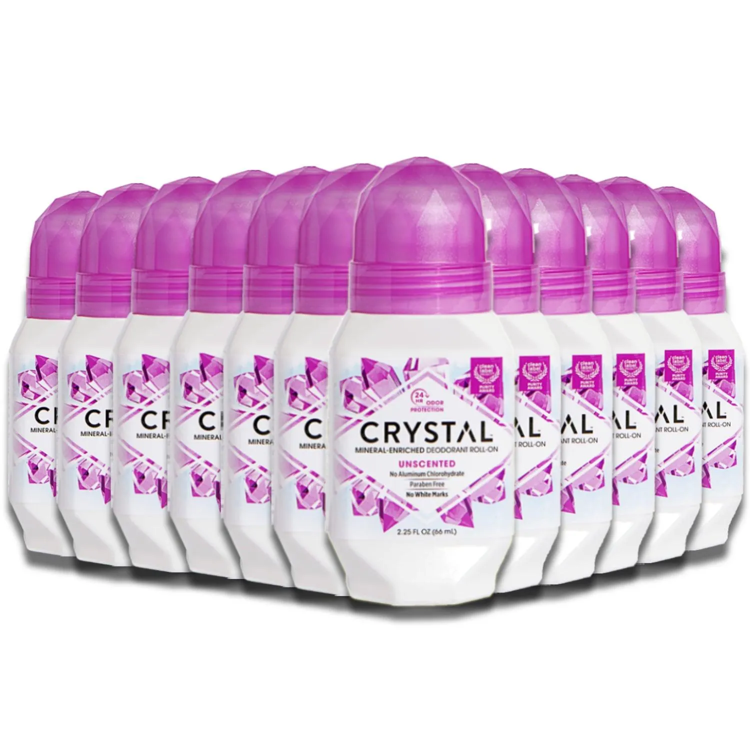 Crystal  Mineral Deodorant Roll On Unscented 2.25 oz - 12 Pack