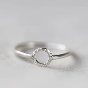 Diamond Dusted Open Circle Silver Ring