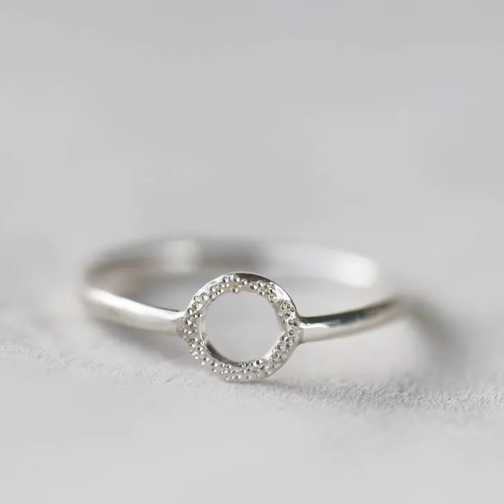 Diamond Dusted Open Circle Silver Ring