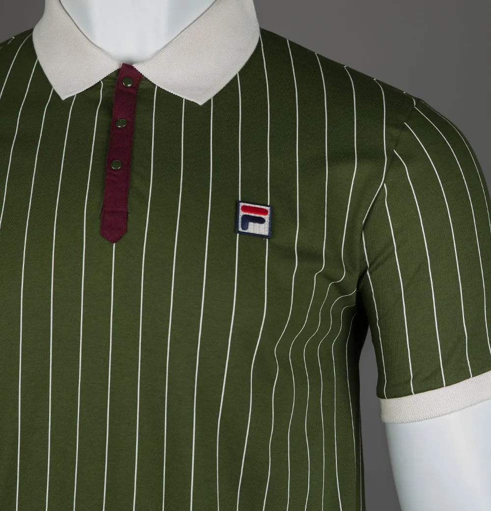 Fila Vintage BB1 Classic Striped Polo Shirt Chive/Gardenia/Windsor Wine