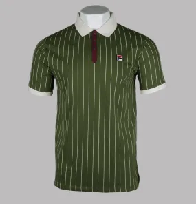 Fila Vintage BB1 Classic Striped Polo Shirt Chive/Gardenia/Windsor Wine