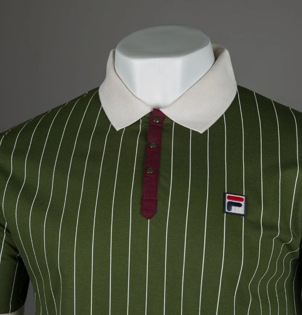 Fila Vintage BB1 Classic Striped Polo Shirt Chive/Gardenia/Windsor Wine