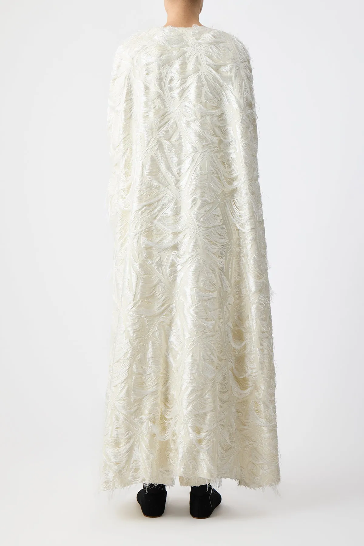 Hillman Cape in Ivory Silk Virgin Wool Jacquard