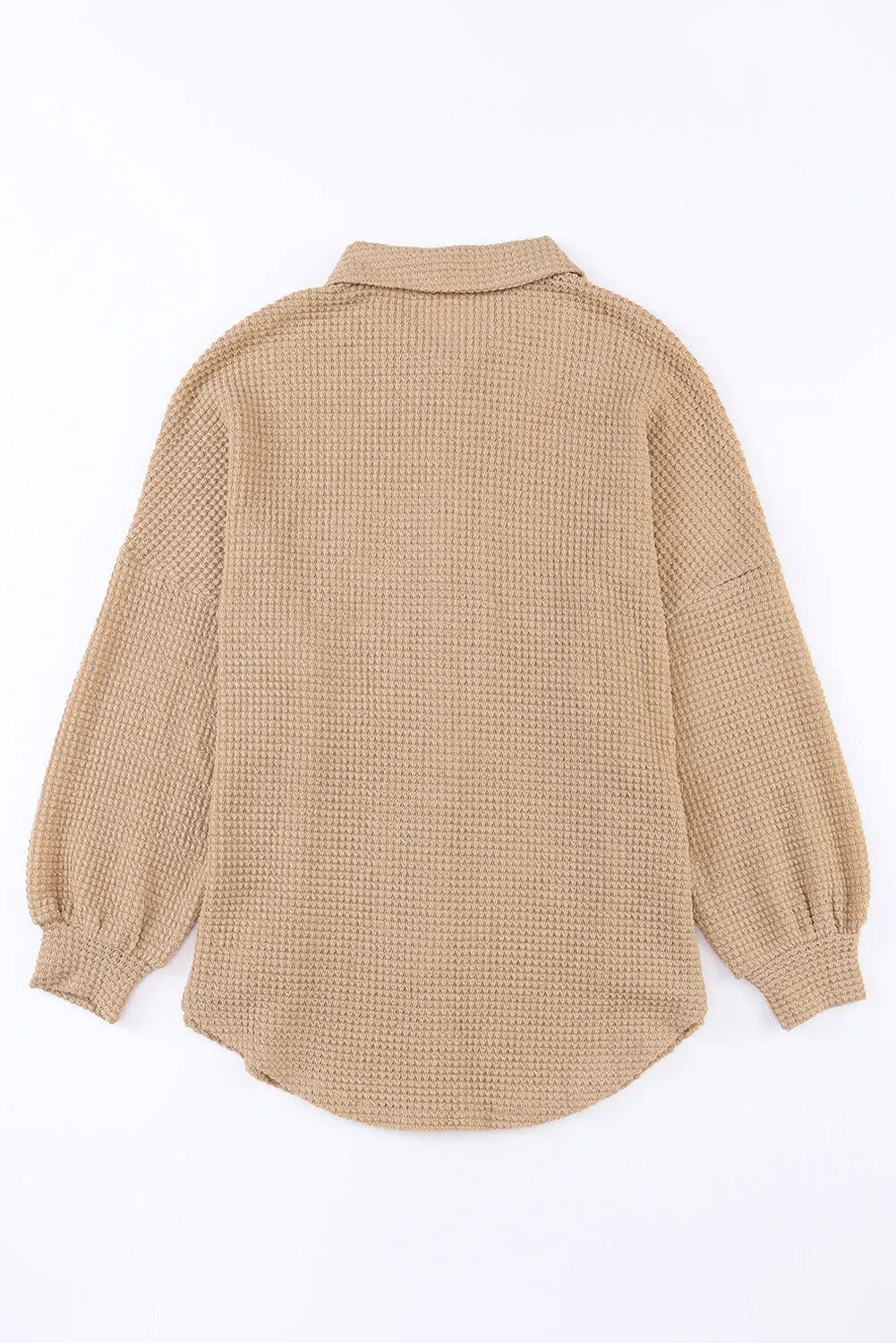 Khaki Waffle Knit Button Up Casual Shirt