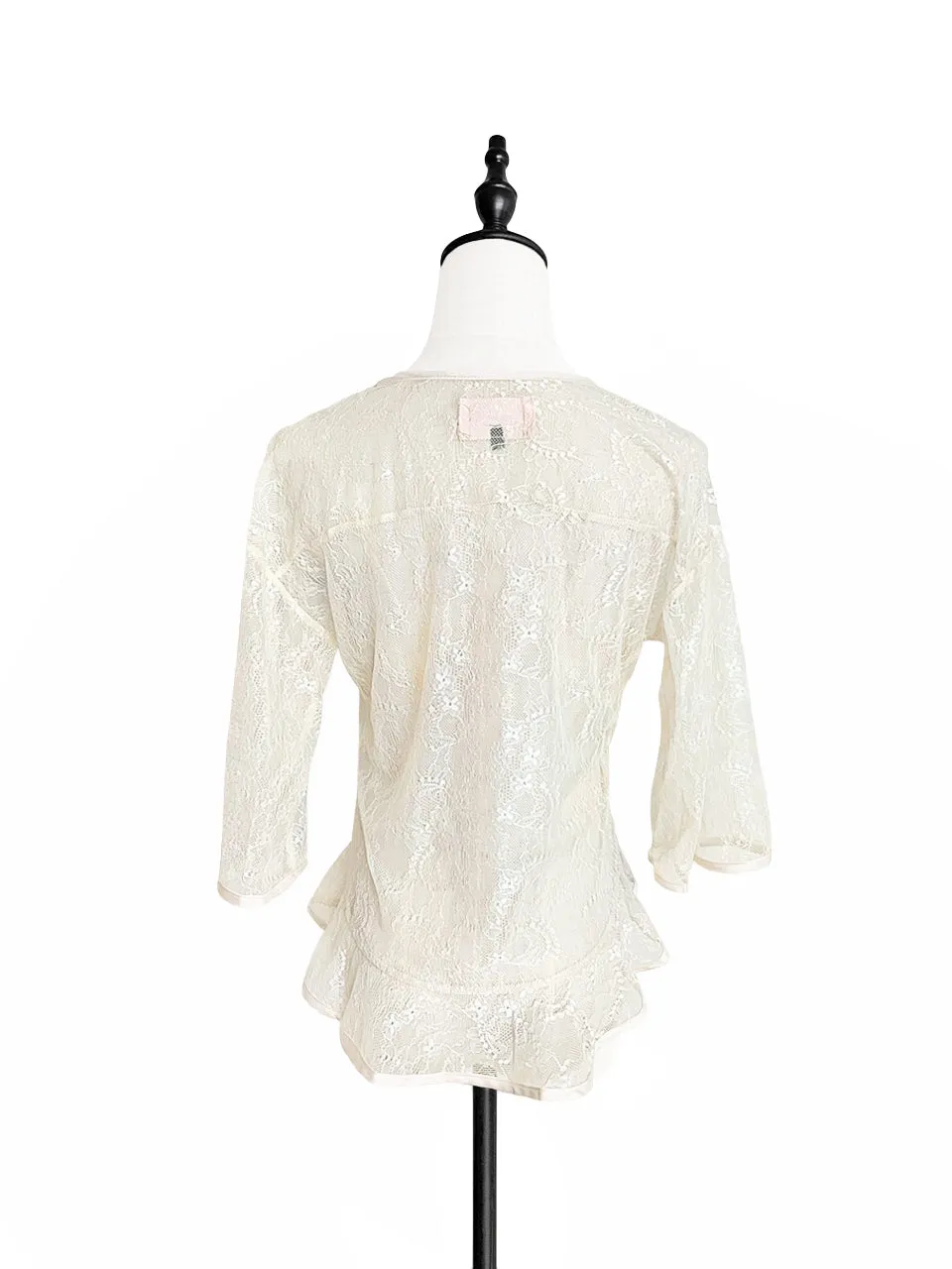 Last Chance! Ivory-White Floral Lace Cropped Peplum Blouse