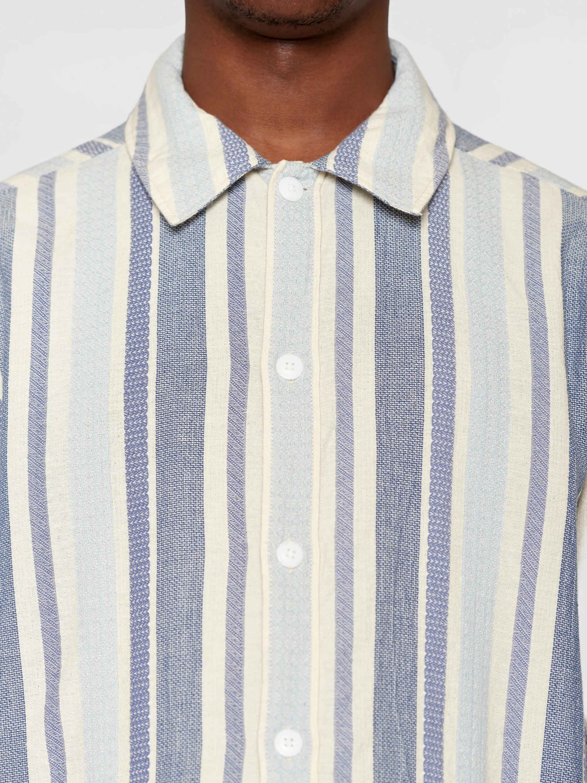 Loose jacquard woven striped shirt - GOTS/Vegan - Blue stripe