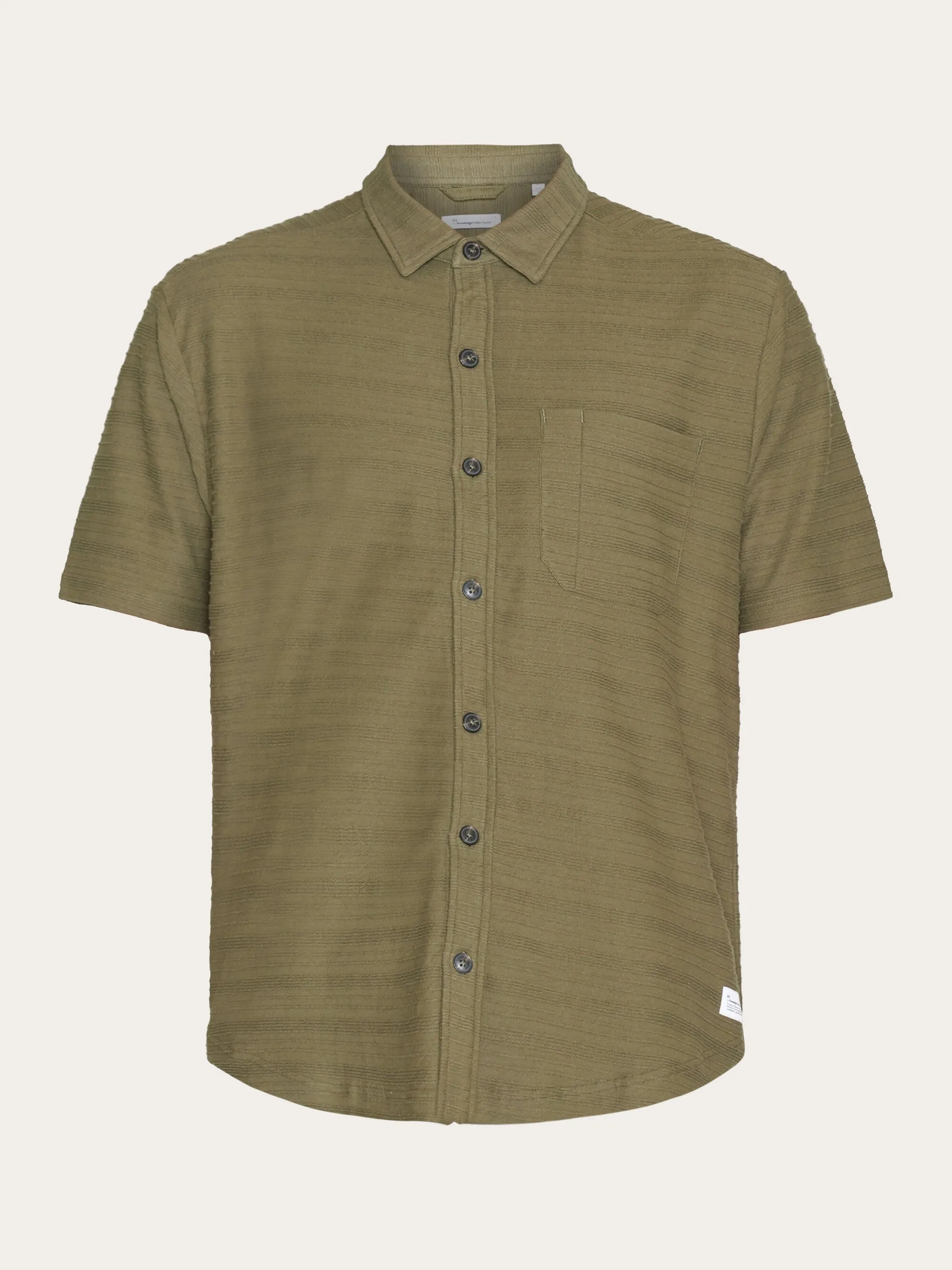 Loose short sleeve cotton solid striped jersey shirt GOTS/Vegan - Burned Olive