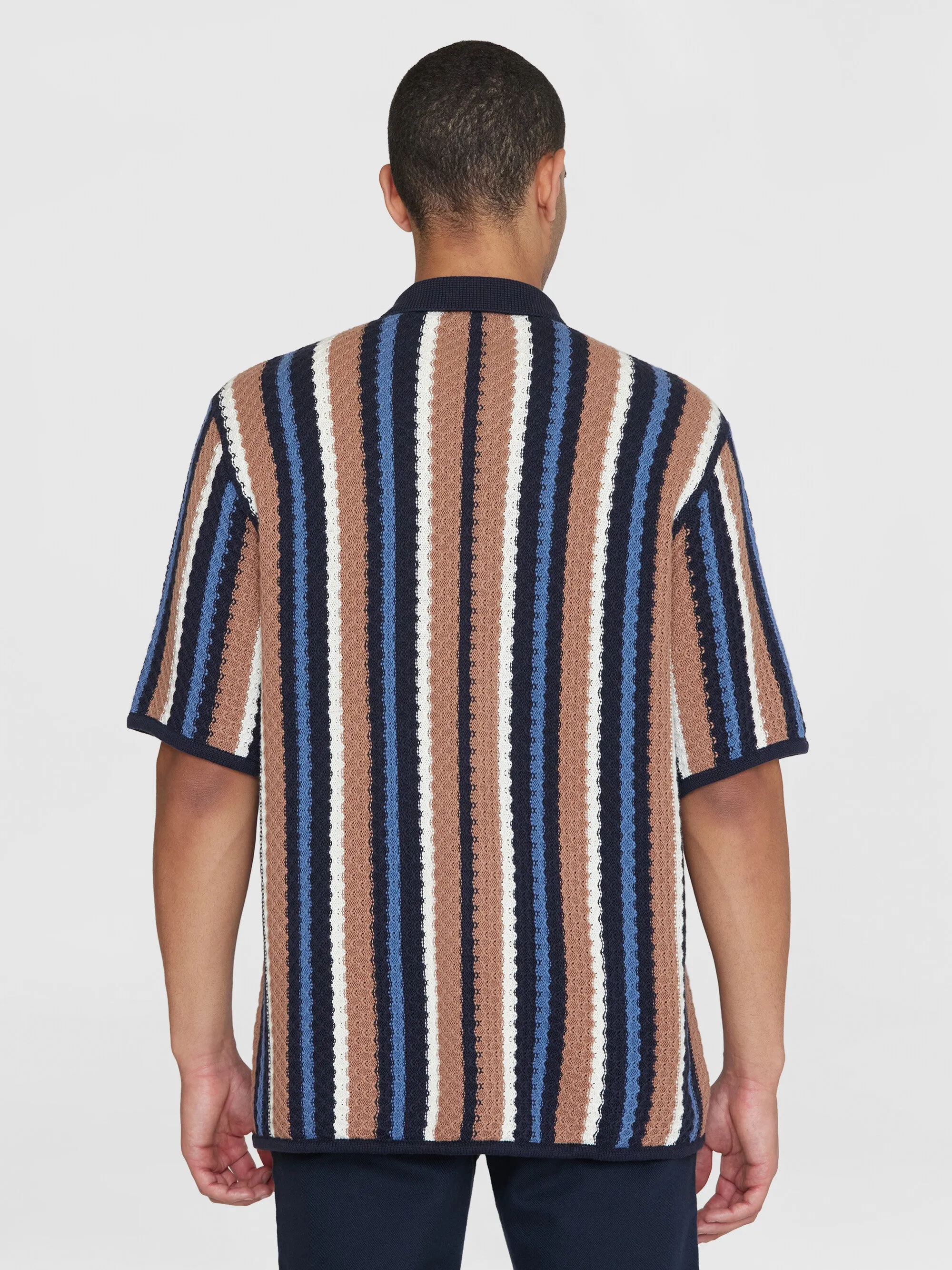 Loose short sleeve striped knitted shirt - GOTS/Vegan - Blue stripe