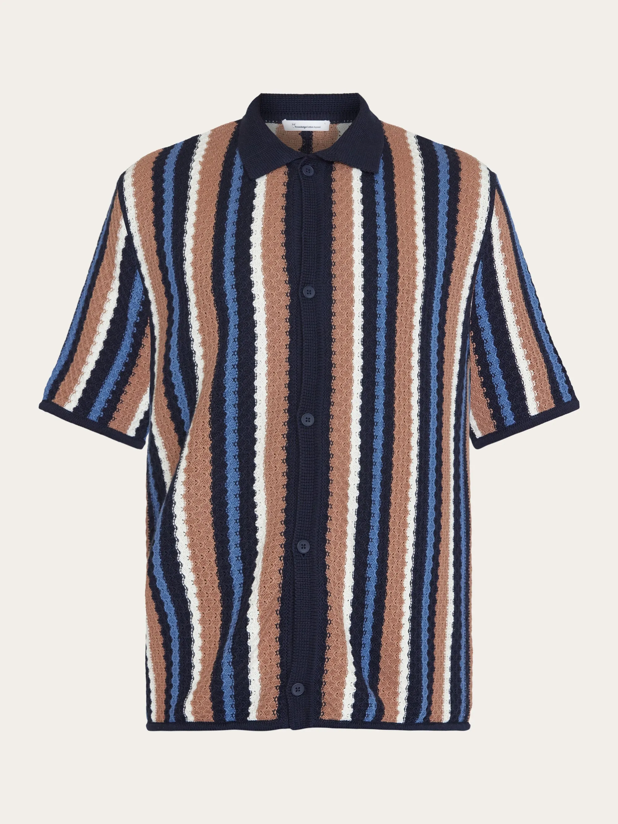 Loose short sleeve striped knitted shirt - GOTS/Vegan - Blue stripe