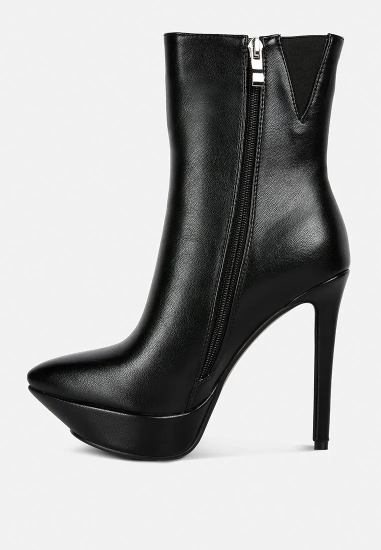 MAGNA Black Platform Heel Ankle Boot