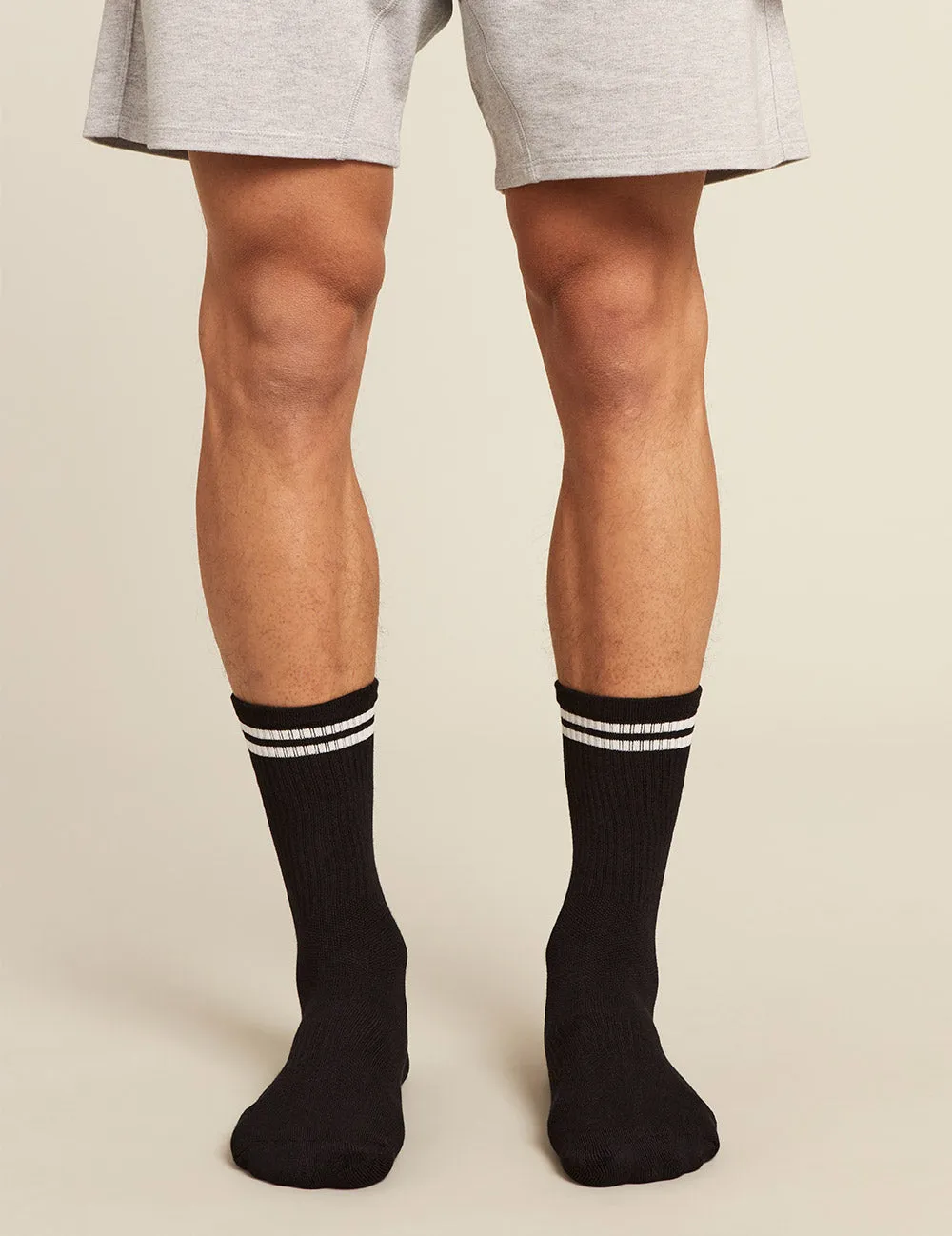 Men's Striped Cushioned Crew Socks - Black/White