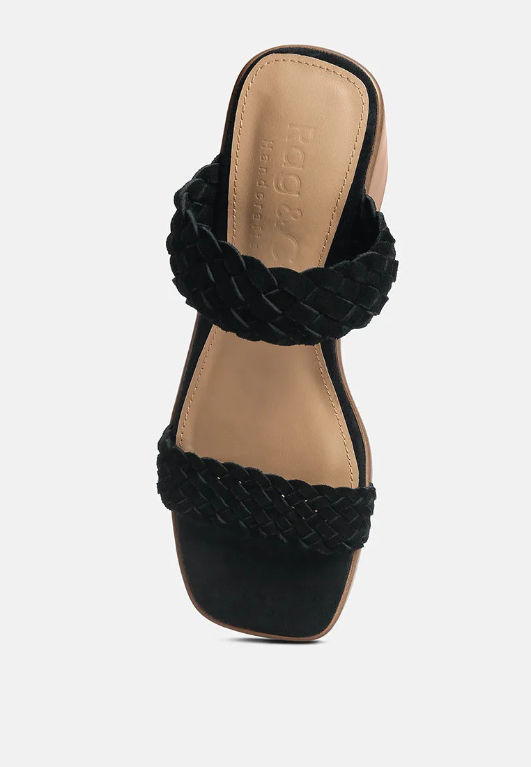 Misaki Woven Suede Strap Platform Sandals in Black