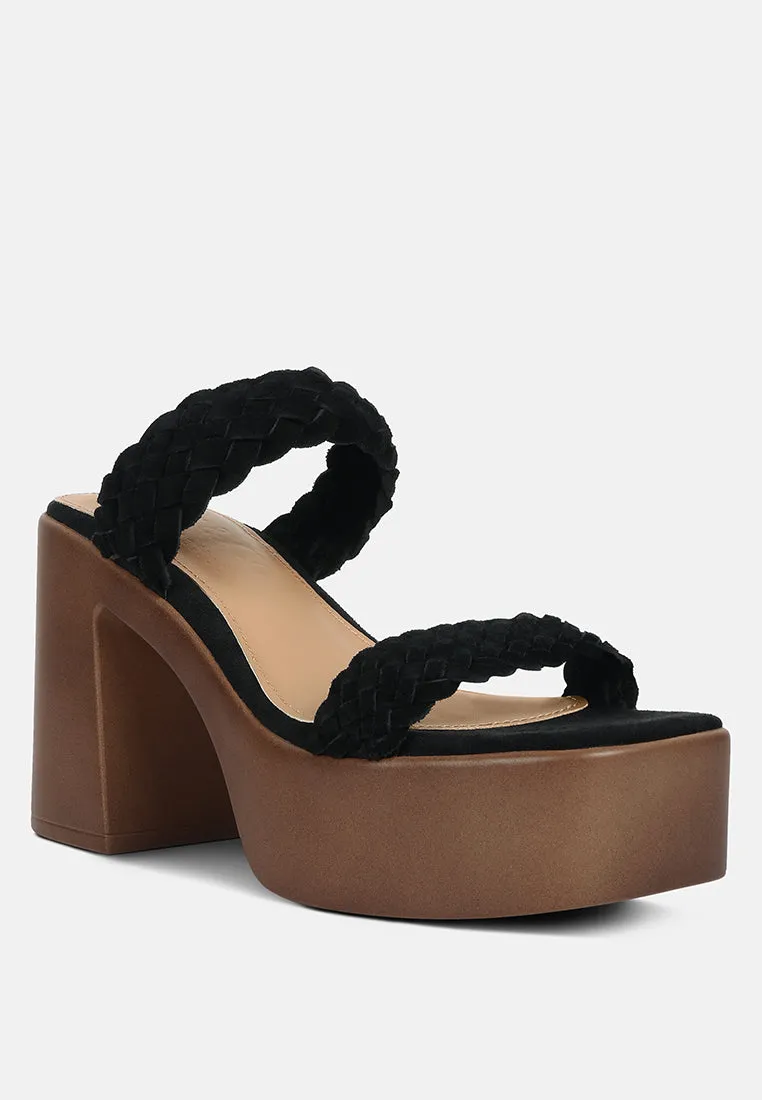 Misaki Woven Suede Strap Platform Sandals in Black