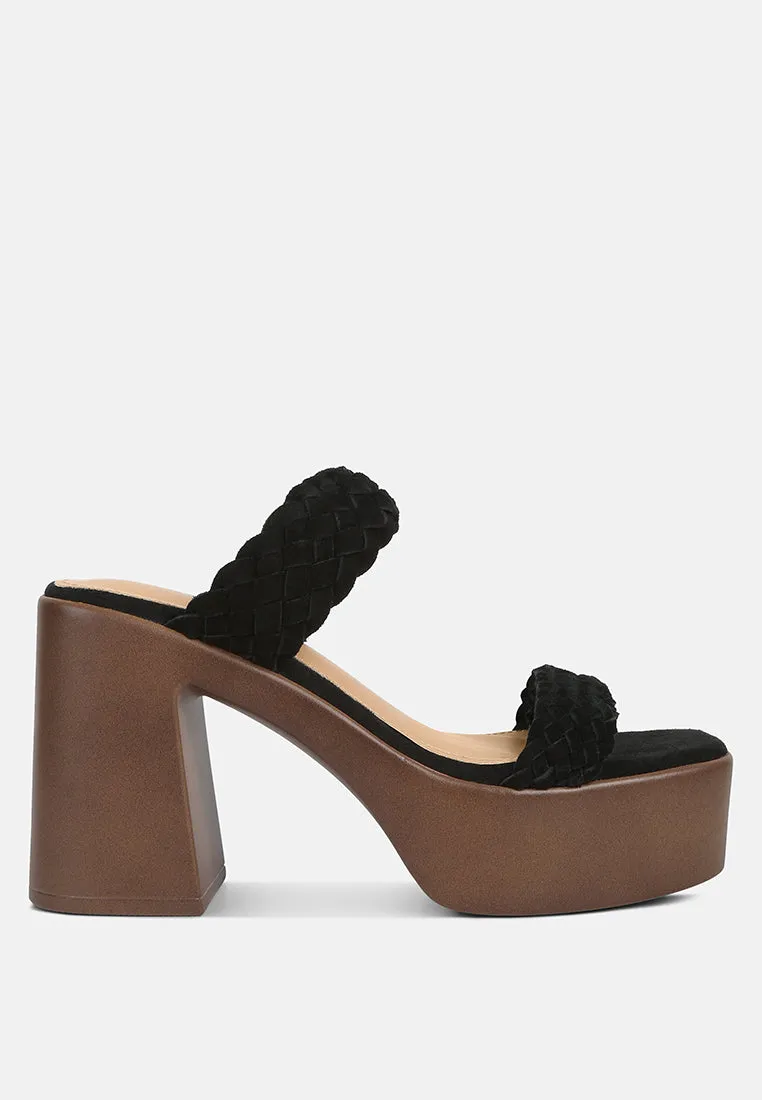 Misaki Woven Suede Strap Platform Sandals in Black