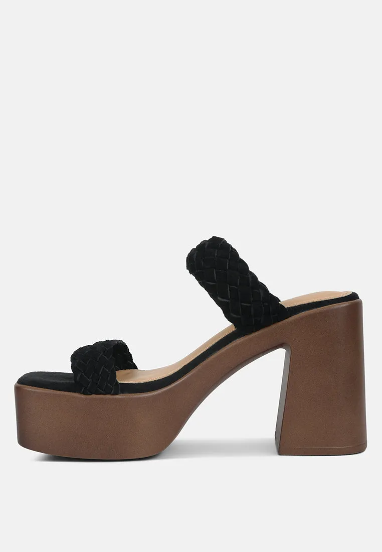 Misaki Woven Suede Strap Platform Sandals in Black