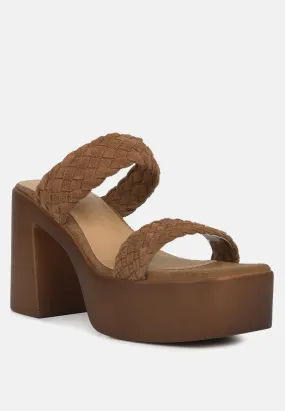 Misaki Woven Suede Strap Platform Sandals in Tan