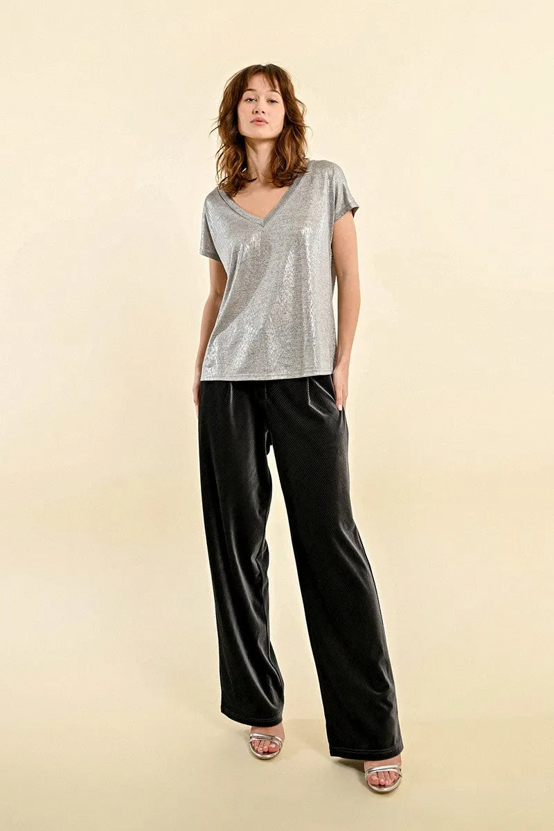 Molly Bracken Silver Grey Iridescent V-neck T-shirt