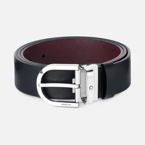 Montblanc Horseshoe Buckle Printed Black/Mosto 35mm Reversible Leather Belt