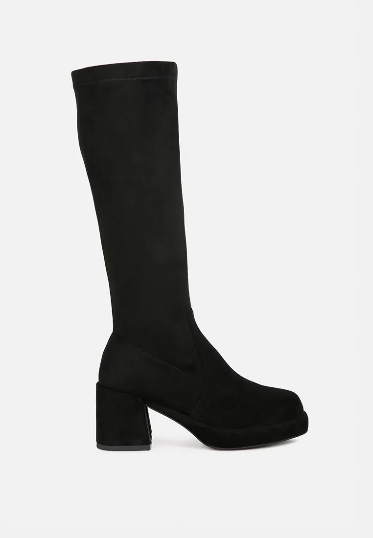 MORPIN Black Stretch Suede Calf Boots