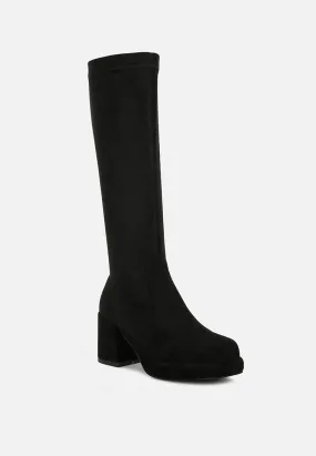 MORPIN Black Stretch Suede Calf Boots