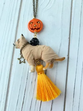 Mummy Pup Halloween Pendant Necklace