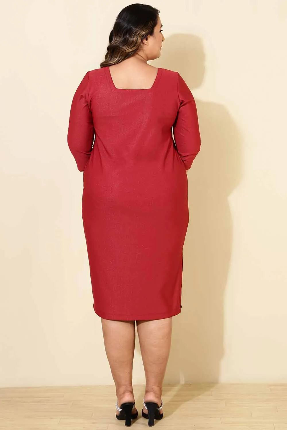 Plus Size Maroon Shimmer Bodycon Dress